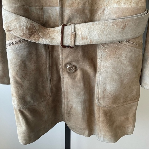 70s Vintage Shearling Sheepskin Robert Coat Chernin Belted Mens Size 42 Rare - Picture 7 of 16